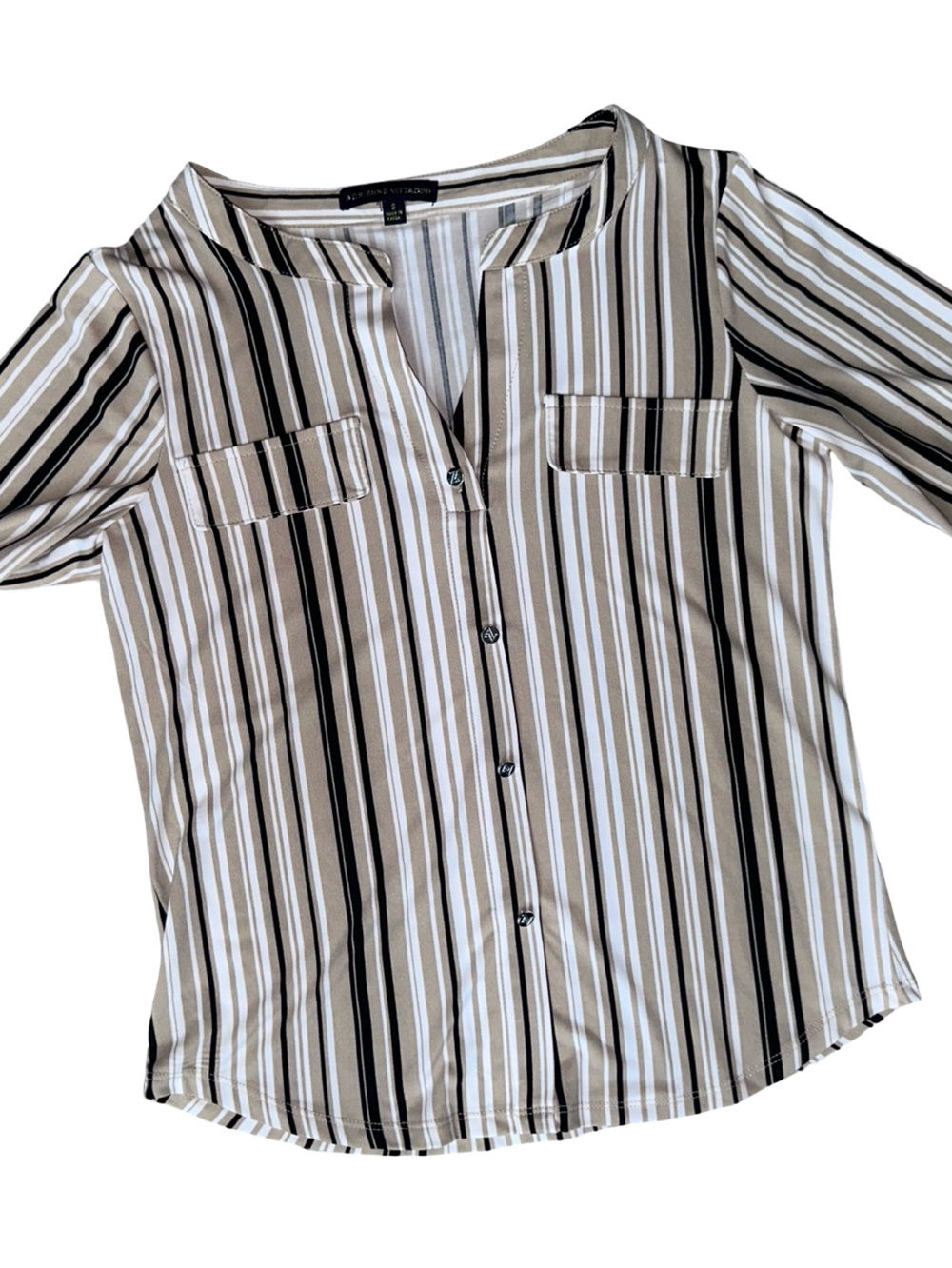 Adrienne Vittadini Striped Button-Front Shirt in Beige, Black & White